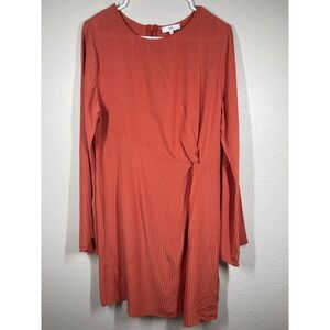 NSR Dress Long Sleeve Ribbed Twist Front Casual Mini Orange Women's Size L